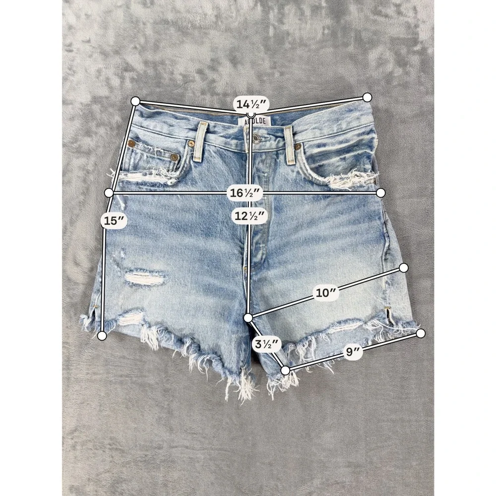 AGOLDE Parker Cut Off Shorts Women's Size 28 Light Blue Distressed Button Fly